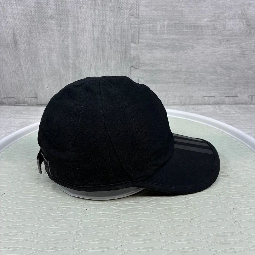 Adidas Hat Mens OSFA Black Polyester 3 Stripe Performance Strapback Cap Feather